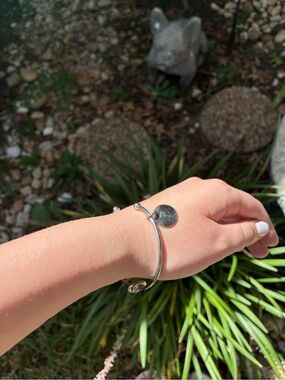 Silver Charm Bangle Bracelet with T initial